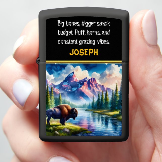 Buffalo by a Serene River in Nature Zippo Lighter (In Hand)