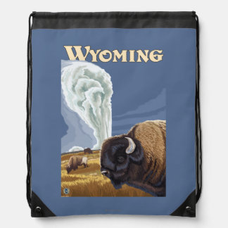 Buffalo by Old Faithful Vintage Travel Poster Drawstring Bag