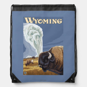 Buffalo by Old Faithful Vintage Travel Poster Drawstring Bag