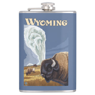 Buffalo by Old Faithful Vintage Travel Poster Hip Flask