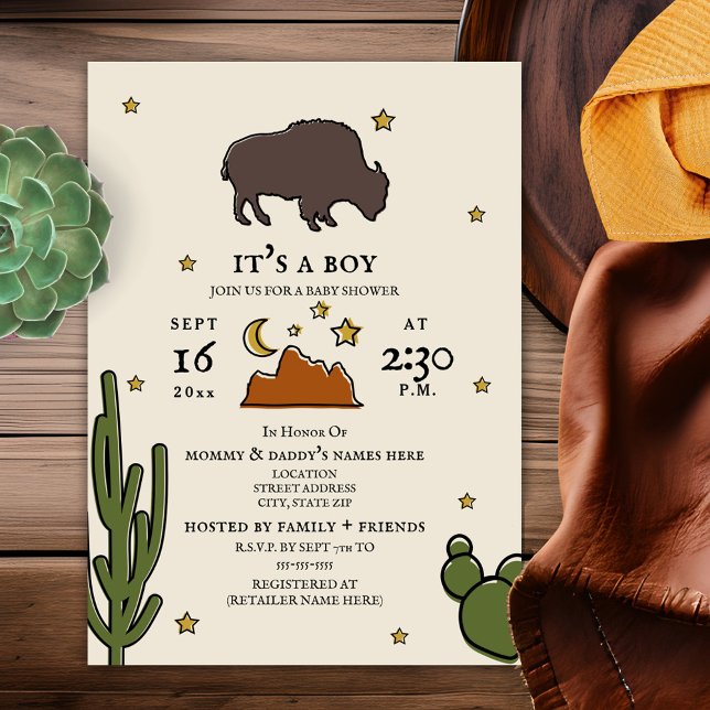 Buffalo Cactus Moon Desert Stars Baby Shower Invitation (Creator Uploaded)