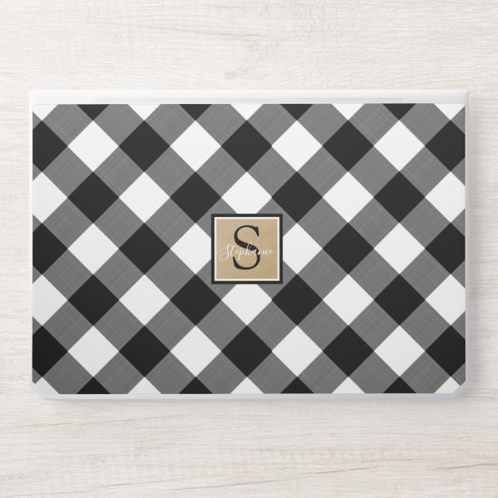 Buffalo Check B W Brown Kraft Monogram Name Hp Laptop Skin Zazzle Com