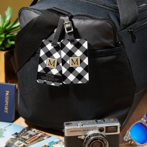 Buffalo Check BW Monogram Front  Contact Info Luggage Tag