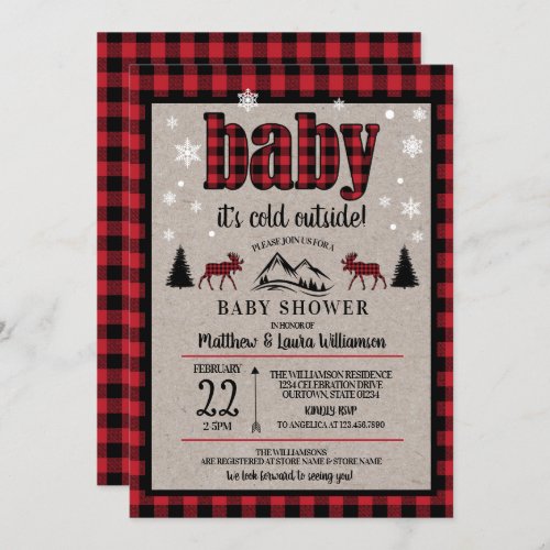 Buffalo Check Baby its Cold Outside Baby Shower Invitation