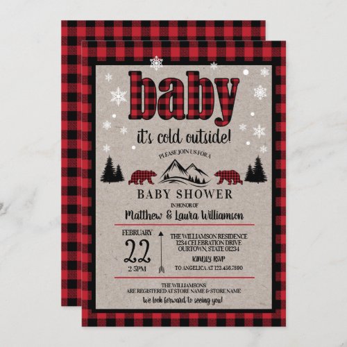 Buffalo Check Baby its Cold Outside Baby Shower Invitation