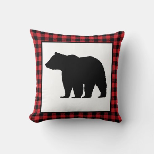 Buffalo Check Bear Wilderness Cabin Throw Pillow