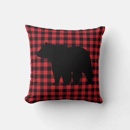 Buffalo Check Bear Wilderness Cabin Throw Pillow