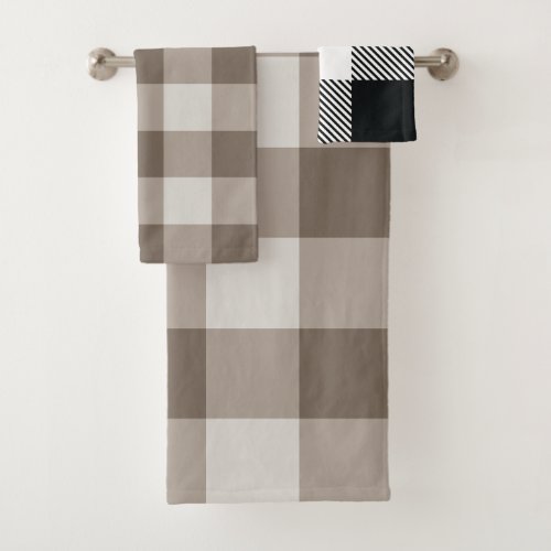 Buffalo Check Beige Cream Ivory Gingham Bath Towel Set