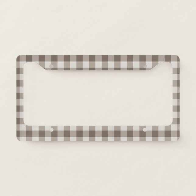 Buffalo Check Beige Cream Ivory Gingham License Plate Frame (Front)