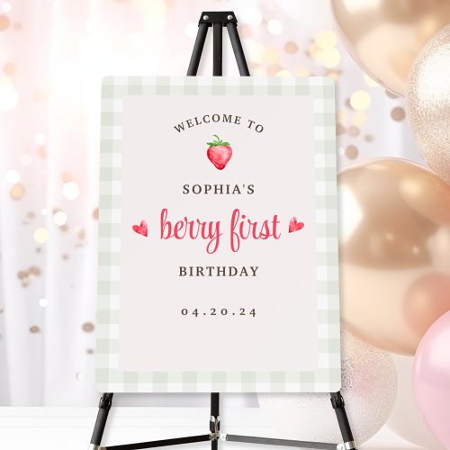 Buffalo Check Berry First Birthday Welcome Sign