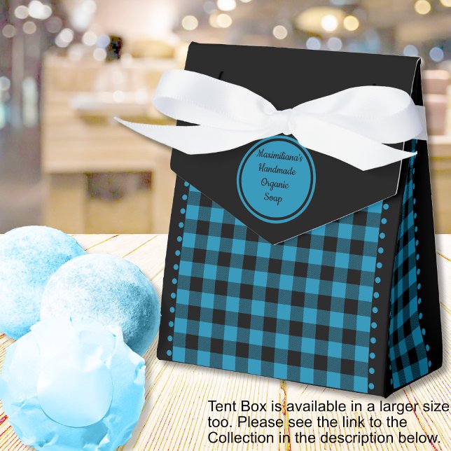 Buffalo Check - Black and Blue - 3x1.5x3.25 Tent  Favor Boxes (Buffalo Check - Black and Blue - 3x1.5x3.25 Tent Favor Boxes - by Leapfroglisics Shop)