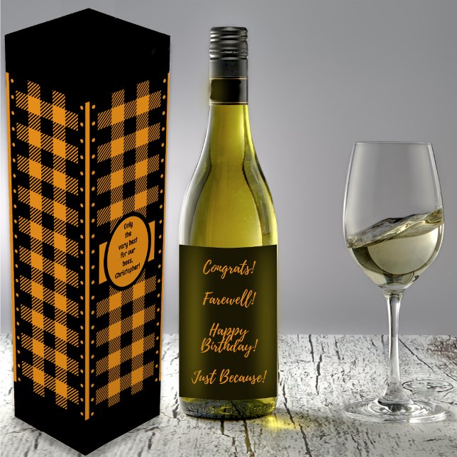 Buffalo Check Black and Orange Wine Box (Buffalo Check Black and Orange Wine Box by Leapfroglisics Shop)