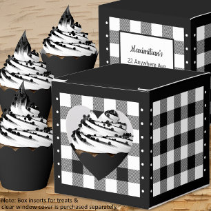 Buffalo Check - Black and White - Heart Favor Box