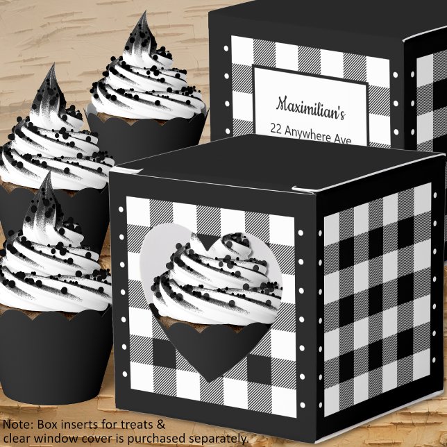 Buffalo Check - Black and White - Heart Favor Box (Buffalo Check - Black and White - Heart Favor Box - Cupcakes - by Leapfroglisics Shop)