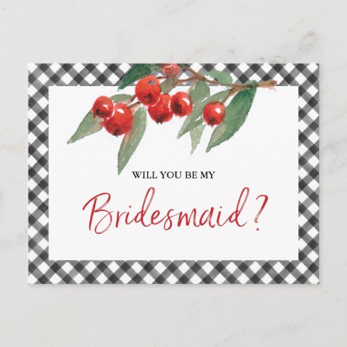 Buffalo Check Black  White Bridesmaid Proposal Postcard
