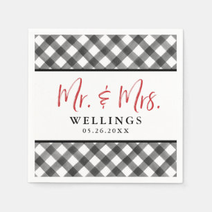 Buffalo Check Black White Wedding Custom Cocktail Napkins