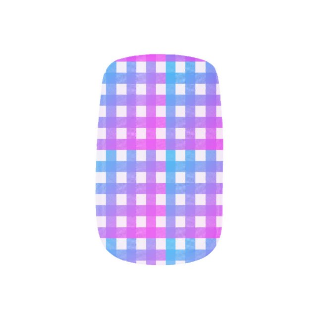Buffalo Check Blue Pink Purple Plaid Gingham Minx Nail Art (Left Thumb)