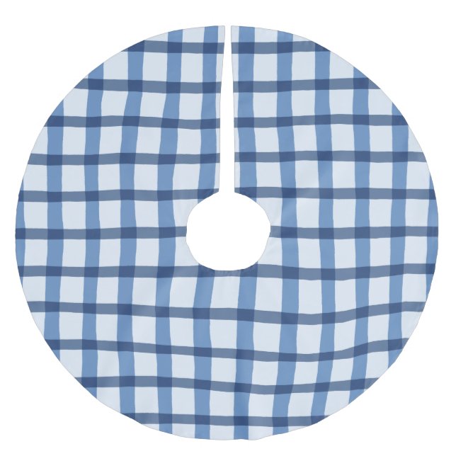 Buffalo Check Blue & White Plaid Pattern Brushed Polyester Tree Skirt (Front)