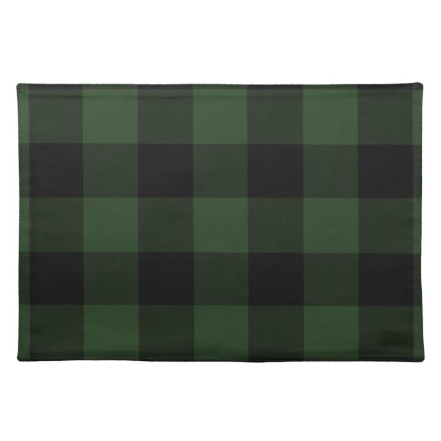 Buffalo Check Celtic Green and Black Squares Plaid Cloth Placemat (Front)