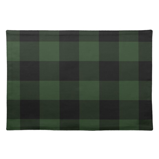 Buffalo Check Celtic Green and Black Squares Plaid Cloth Placemat (Front)