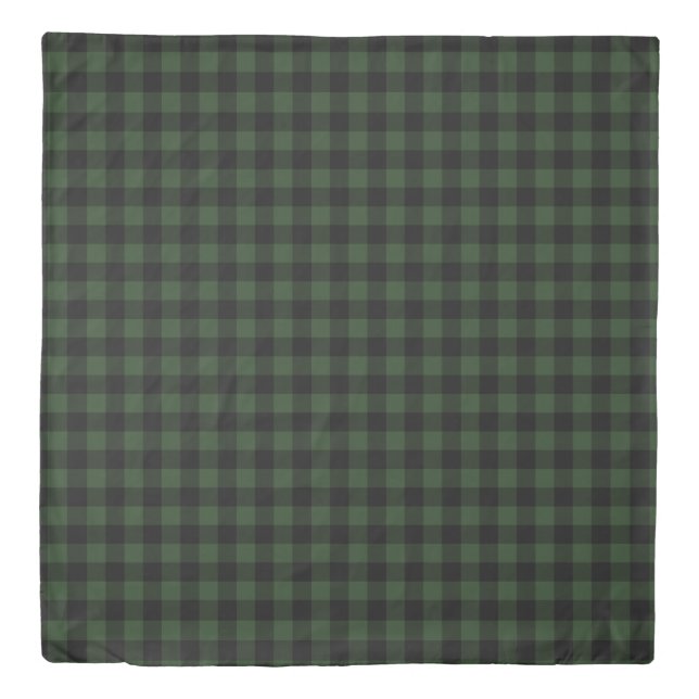 Buffalo Check Celtic Green and Black Squares Plaid Duvet Cover (Front)