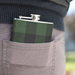 Buffalo Check Celtic Green and Black Squares Plaid Flask