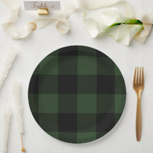 Buffalo Check Celtic Green and Black Squares Plaid Paper Plates