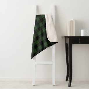 Buffalo Check Celtic Green and Black Squares Plaid Sherpa Blanket