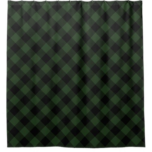 Buffalo Check Celtic Green and Black Squares Plaid Shower Curtain