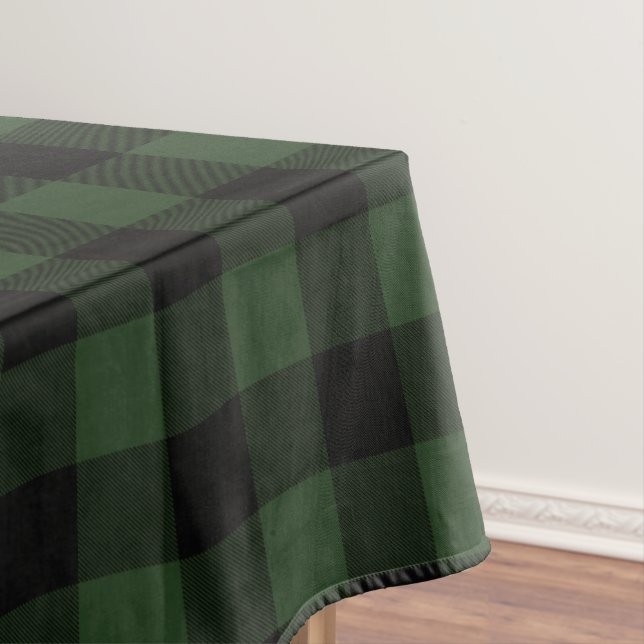 Buffalo Check Celtic Green and Black Squares Plaid Tablecloth (In Situ)