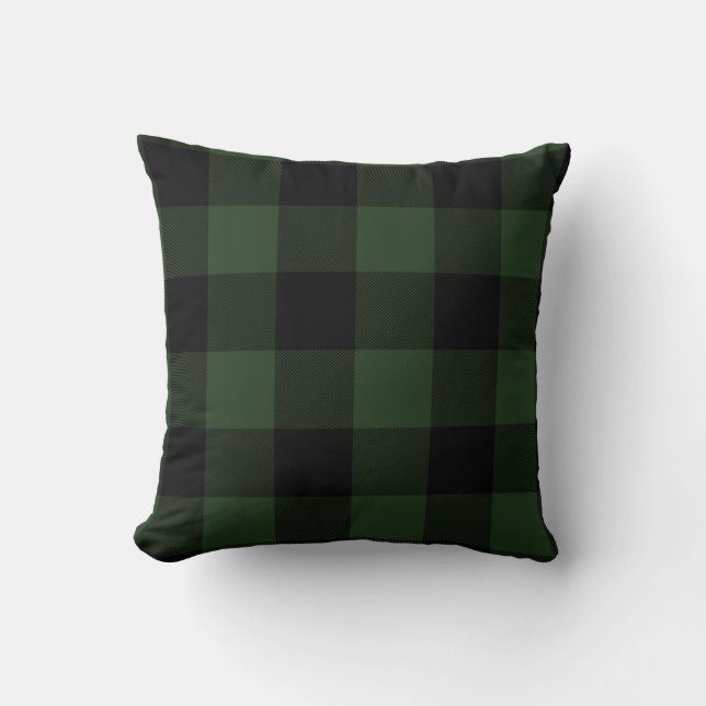 Buffalo Check Celtic Green and Black Squares Plaid Throw Pillow (Front)