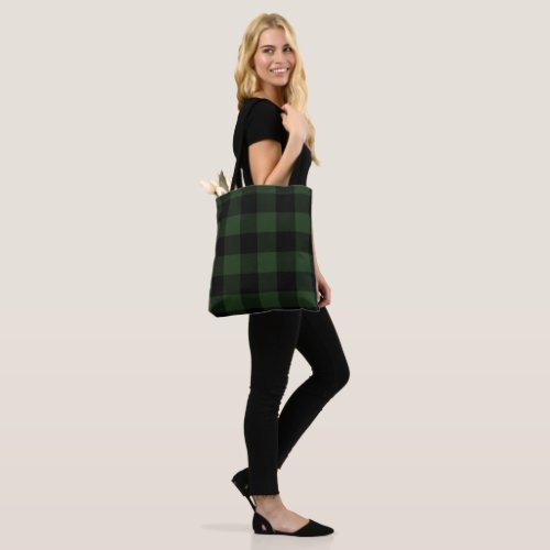 Buffalo Check Celtic Green and Black Squares Plaid Tote Bag