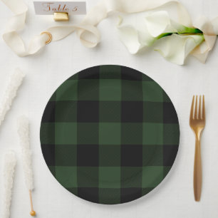 Buffalo Check Celtic Green and Black Symmetry Paper Plates