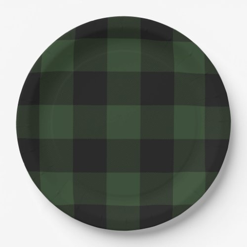 Buffalo Check Celtic Green and Black Symmetry Paper Plates