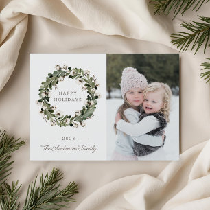 Buffalo Check Christmas Cotton Wreath Family Photo Holiday Card
