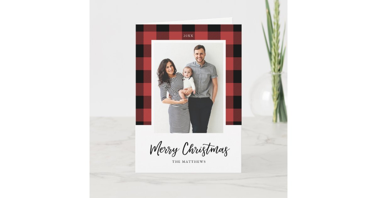 Buffalo Check Christmas Photo Greeting Card | Zazzle