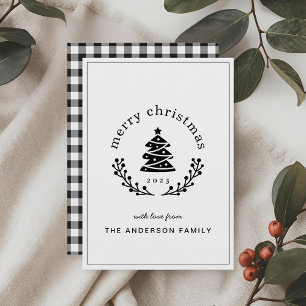 Buffalo Check Christmas Tree Globe Merry Christmas Holiday Card