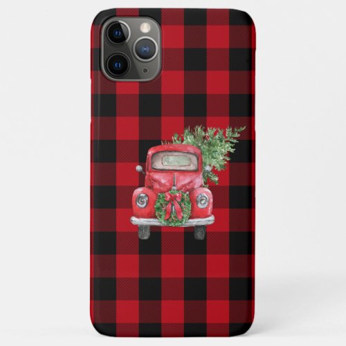 Buffalo Check Christmas Tree Vintage Red Truck iPhone 11 Pro Max Case