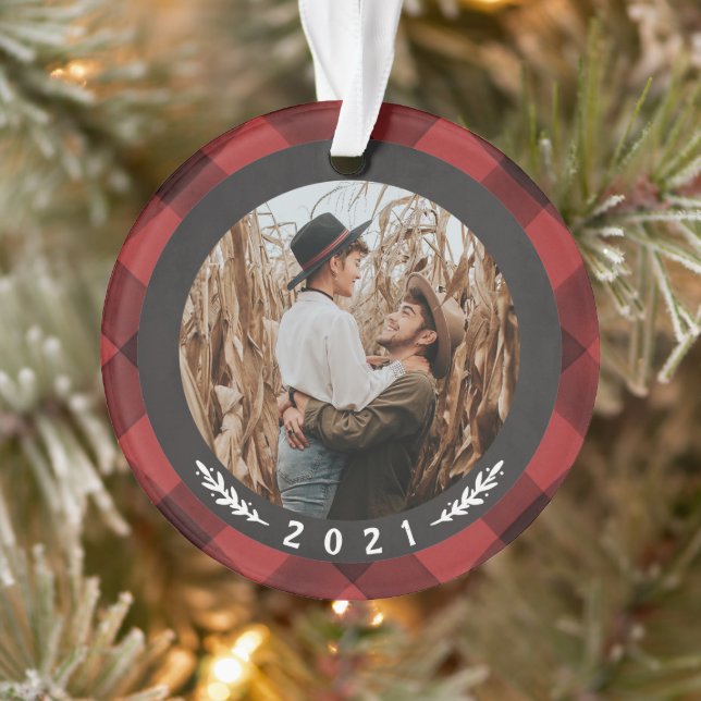 Buffalo Check Couples First Christmas Ornament (Tree)
