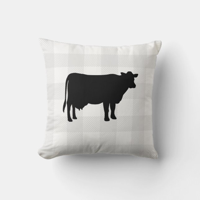 Buffalo Check Cow Farmhouse Throw Pillow (Front)