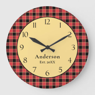 Buffalo Check Custom Colors SVG Personalized Name Large Clock