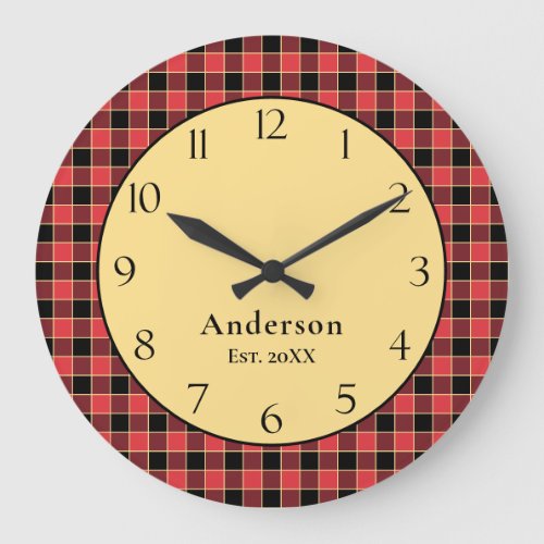 Buffalo Check Custom Colors SVG Personalized Name Large Clock