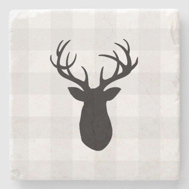 Buffalo Check Deer Wilderness Cabin Stone Coaster (Front)
