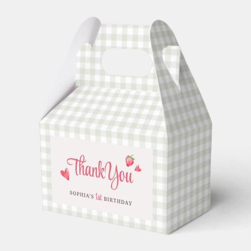 Buffalo Check Girls Berry First Birthday Party Favor Boxes