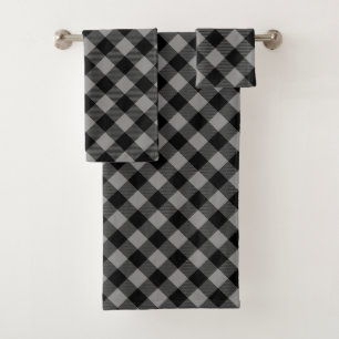 Buffalo Check Gray and Black Squares Plaid Bath Towel Set