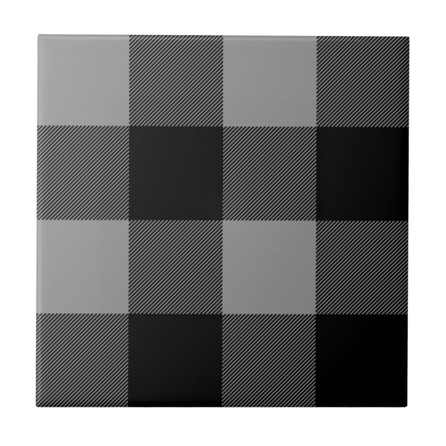 Buffalo Check Gray and Black Squares Plaid Ceramic Tile (Front)