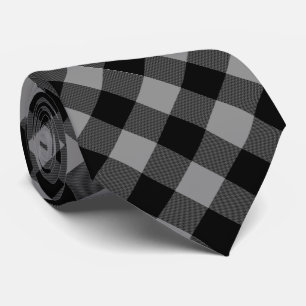 Buffalo Check Gray and Black Squares Plaid Neck Tie