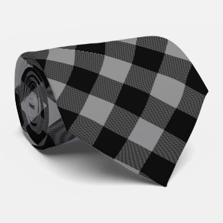 Buffalo Check Gray and Black Squares Plaid Neck Tie