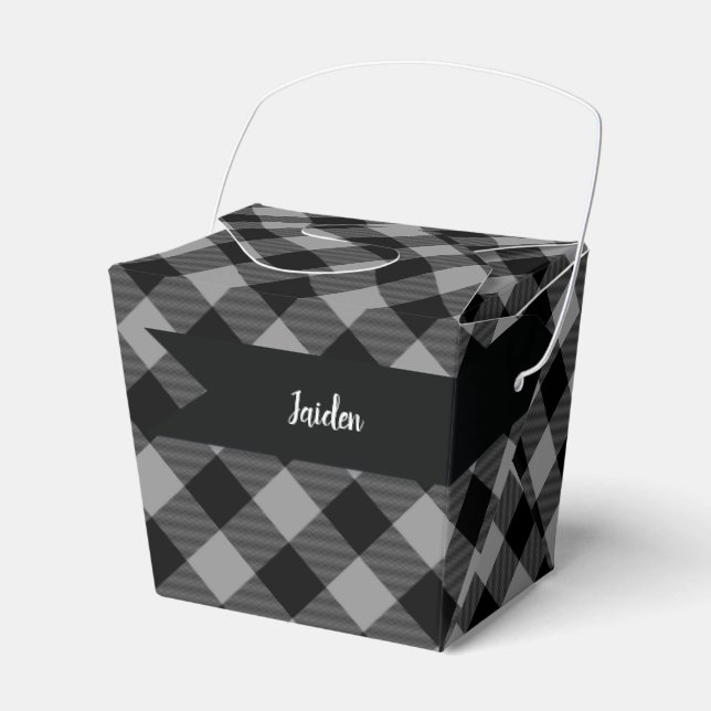 Buffalo Check Gray Black Gift Containers Favor Boxes (Front Side)
