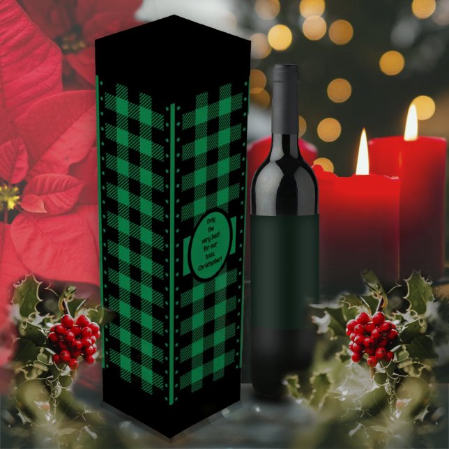 Buffalo Check Green and Black Wine Box (Christmas-Green and Black Buffalo Check - wine box by Leapfroglisics Shop)